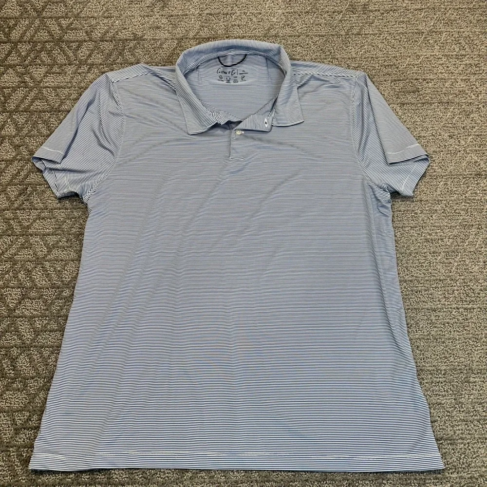 Cotton & Co. Mens XL Polo Shirt Blue White Striped Golf Performance ance